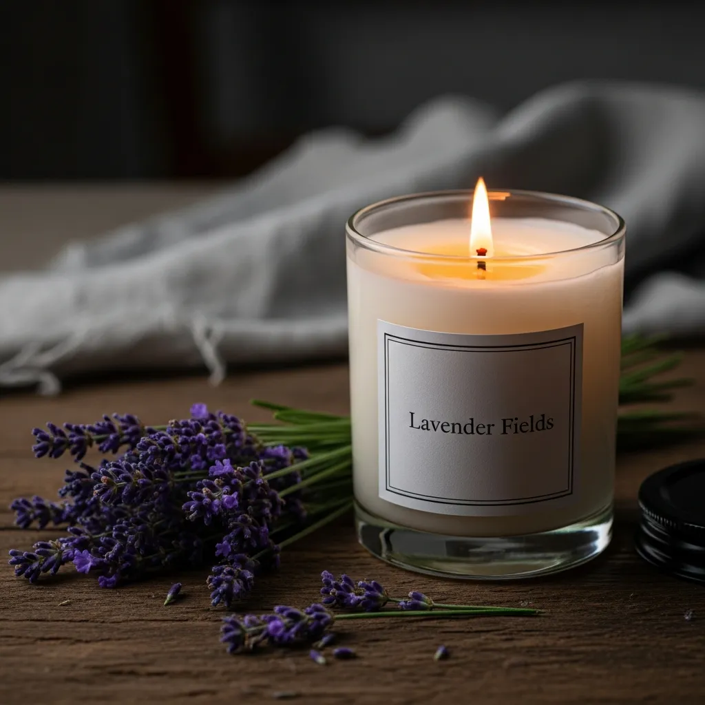 Lavender scented candle in a glass jar